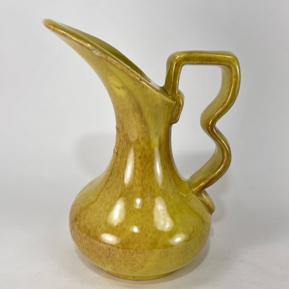 Vtg Gonder Pitcher Ewer Ceramic Pottery 365 Handle Dijon Yellow Art Nouveau 50s